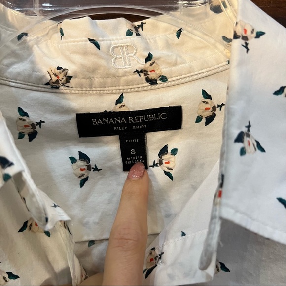 Banana Republic Petite Long Sleeve Riley White Magnolia Floral Button Down Top - Picture 4 of 7